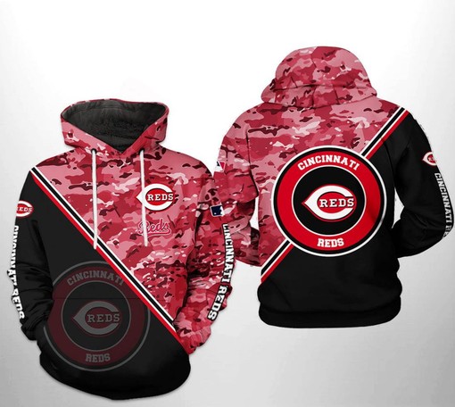 Camo 3D Hoodie with Cincinnati Reds Team Logo - Perfect for Fans!