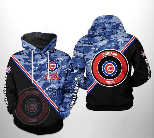 Camo 3D Hoodie with Team Logo - Perfect for Chicago Cubs Fans.