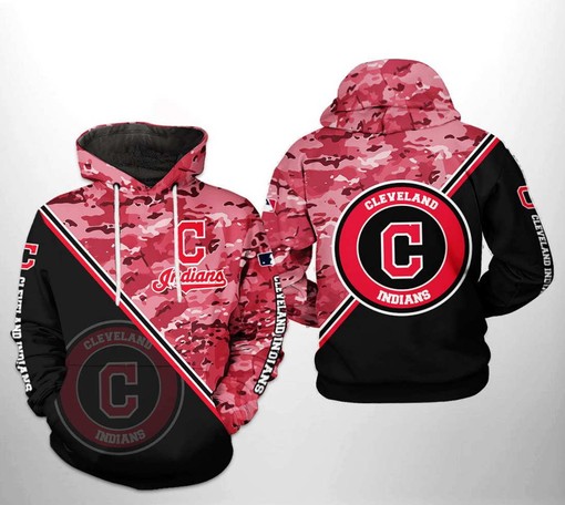Camo 3D Hoodie with Team Logo - Perfect for Cleveland Indians Fans.