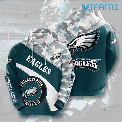 Camo Pattern Blue Mix Logo Philadelphia Eagles Hoodies 3D with All Over Print