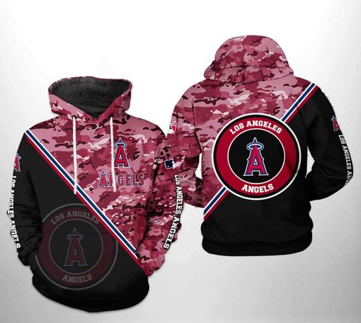 Camo Team 3D Hoodie Zipper Hoodie with Custom All Over Print - Los Angeles Angels Baseball
