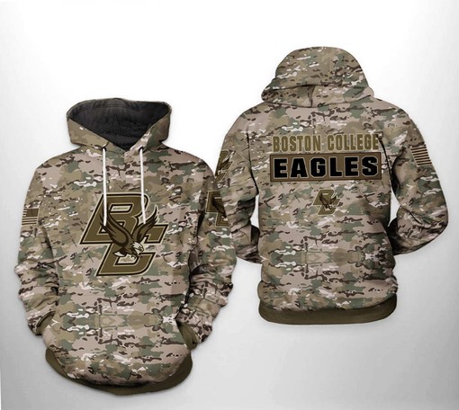 Camo Veteran 3D Hoodie for Boston College Eagles NCAA Fans with Custom All Over Print