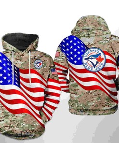 Camo Veteran Style USA Flag Toronto Blue Jays 3D Hoodie with Zipper - Great for Military Families