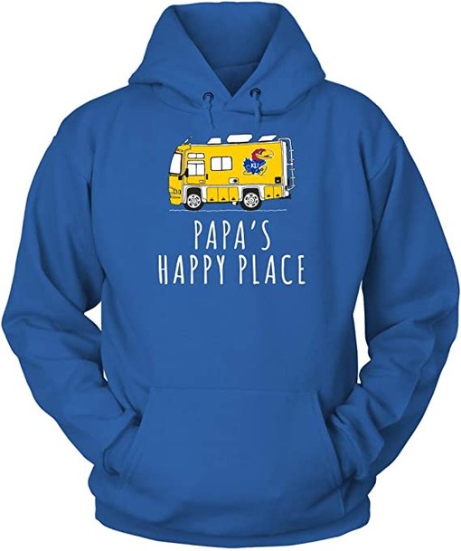 Camping Papa's Happy Place Team Kansas Jayhawks Shirt - NCAA College Shirts for Men - Image 2