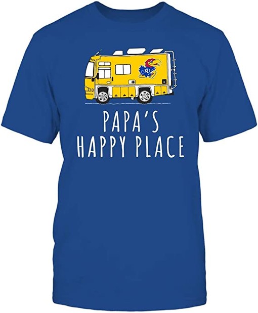 Camping Papa's Happy Place Team Kansas Jayhawks Shirt - NCAA College Shirts for Men - Image 3