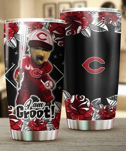 Captivating Cincinnati Reds MLB Tumbler with Cool Groot Design and Top-Quality MLB Logo
