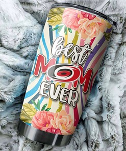 Carolina Hurricanes NHL Tumbler Personalized Cool Flower Best Mom Ever Tumbler, Ideal Tumbler Gift for NHL Fans