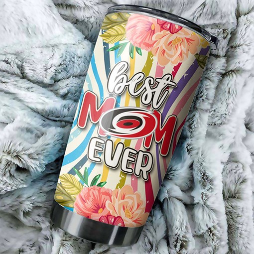 Carolina Hurricanes NHL Tumbler Personalized Cool Flower Best Mom Ever Tumbler, Ideal Tumbler Gift for NHL Fans