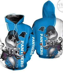 Carolina Panthers All Over Print 3D Hoodie with Jack Skellington and Zero Graphic