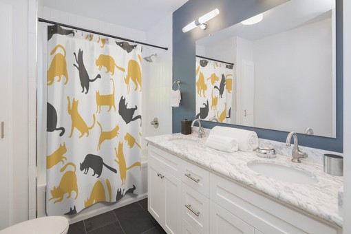 Cat Lover Print Shower Curtain - Let Your Love for Felines Shine - Image 2