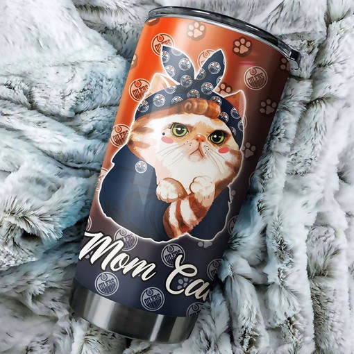Cat Mom Design Tumbler for Edmonton Oilers NHL Fans