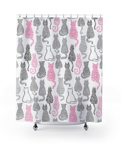 Cats and Kitten Lover Print Shower Curtain for Feline-Inspired Bathroom Decor