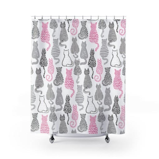 Cats and Kitten Lover Print Shower Curtain for Feline-Inspired Bathroom Decor