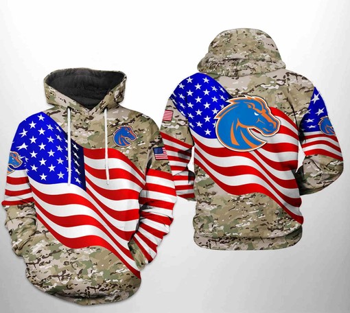 Celebrate Your Patriotism with Boise State Broncos NCAA US Flag Camo Veteran 3D Hoodie Zipper Hoodie