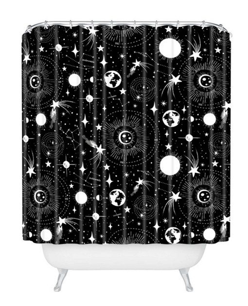 Celestial Black and White Shower Curtain with Outerspace Theme for Unique Bathroom - Image 2