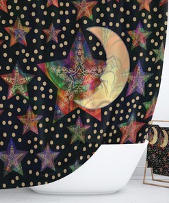 Celestial Good Moon Boho Shower Curtain Set for Peaceful Bathroom Decor