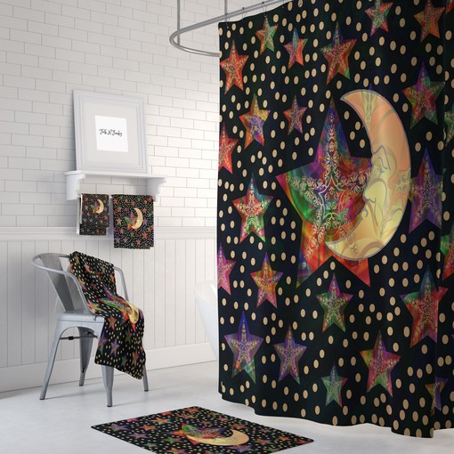 Celestial Good Moon Boho Shower Curtain Set for Peaceful Bathroom Decor - Image 2