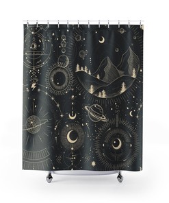Celestial Moon Space Cosmos Print Shower Curtain for Outer Space Bathroom Decor