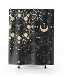 Celestial Moon Space Cosmos Print Shower Curtain for Outer Space Bathroom Decor