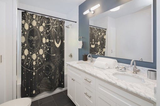 Celestial Moon Space Cosmos Print Shower Curtain for Outer Space Bathroom Decor - Image 2
