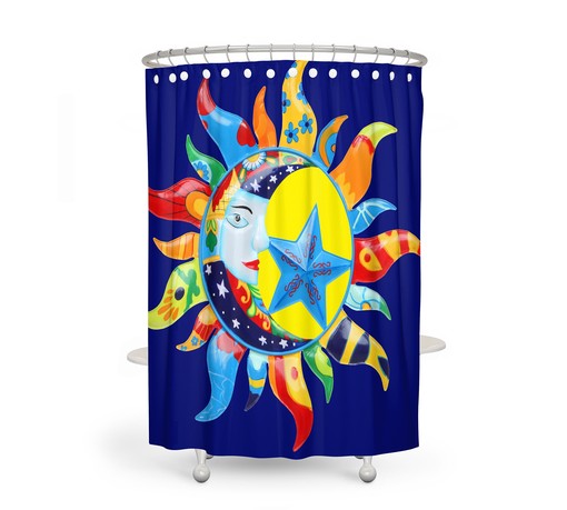Celestial Sun and Moon Boho Shower Curtain in Fiesta of Colors - Image 2