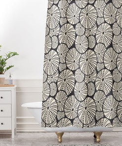 Charcoal Black Nautical Shower Curtain with Sea Urchin Design for Modern Coastal Bathroom