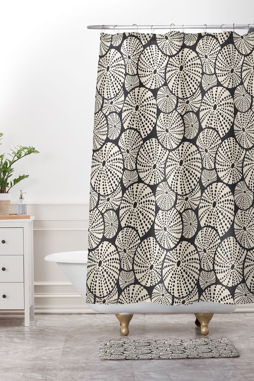 Charcoal Black Nautical Shower Curtain with Sea Urchin Design for Modern Coastal Bathroom