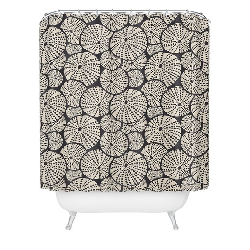 Charcoal Black Nautical Shower Curtain with Sea Urchin Design for Modern Coastal Bathroom - Image 2