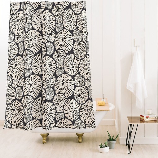 Charcoal Black Nautical Shower Curtain with Sea Urchin Design for Modern Coastal Bathroom - Image 3