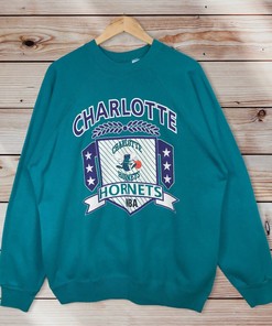 Charlotte Hornets Vintage Style Crewneck Sweatshirt Pullover - NBA 90s