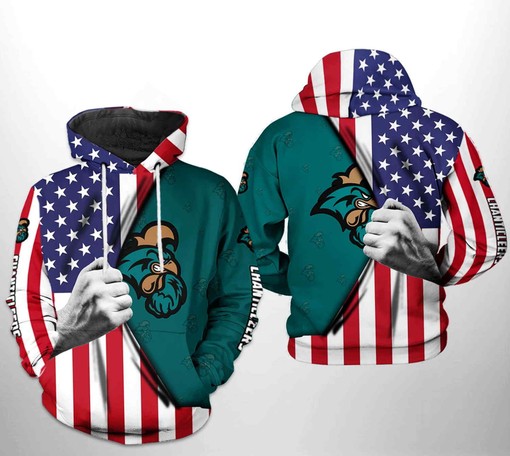 Charm Your Friends with Coastal Carolina Chanticleers NCAA US Flag 3D Hoodie Featuring Custom All Over Print