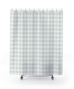 Checkered Green and White Shower Curtain - Farmhouse Vibe for Bathroom Decor