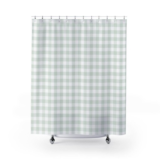 Checkered Green and White Shower Curtain - Farmhouse Vibe for Bathroom Decor