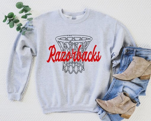 Cheer on the Razorbacks Basketball Team with This Arkansas Hoop Sweatshirt, NCAA Shirts Women - Image 2