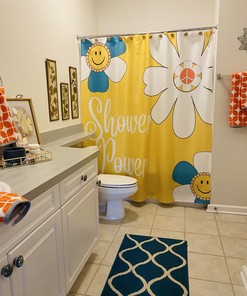 Cheerful Yellow Groovy Flower Shower Curtain for 70s Vibes