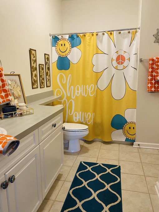 Cheerful Yellow Groovy Flower Shower Curtain for 70s Vibes