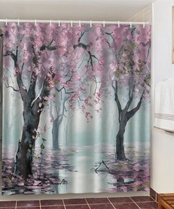 Cherry Blossom Shower Curtain, Customizable Size, Pink Spring Floral Bathroom Decor