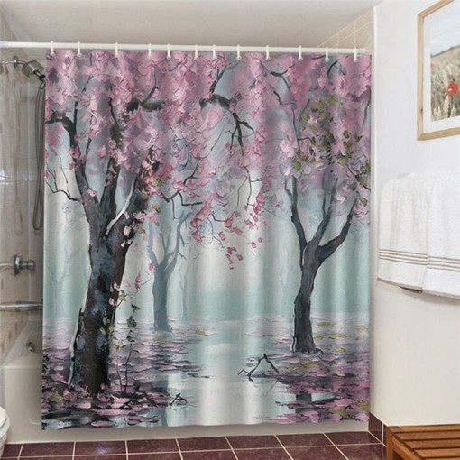 Cherry Blossom Shower Curtain, Customizable Size, Pink Spring Floral Bathroom Decor