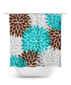 Chic Aqua Brown Gray Floral Shower Curtain | Artistic Bath Decor for Aqua Shabby Chic Bathroom