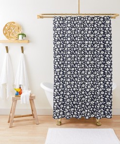 Chic Black and White Floral Disney Boho Shower Curtain - Eco-Friendly and Waterproof Material with Hooks Included