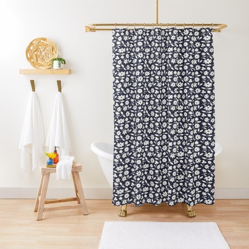 Chic Black and White Floral Disney Boho Shower Curtain - Eco-Friendly and Waterproof Material with Hooks Included