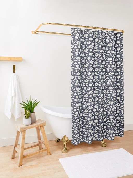 Chic Black and White Floral Disney Boho Shower Curtain - Eco-Friendly and Waterproof Material with Hooks Included - Image 2