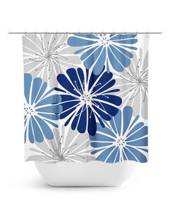 Chic Blue Gray Floral Shower Curtain | Fabric Bath Decor for Girls Blue Gray Bathroom