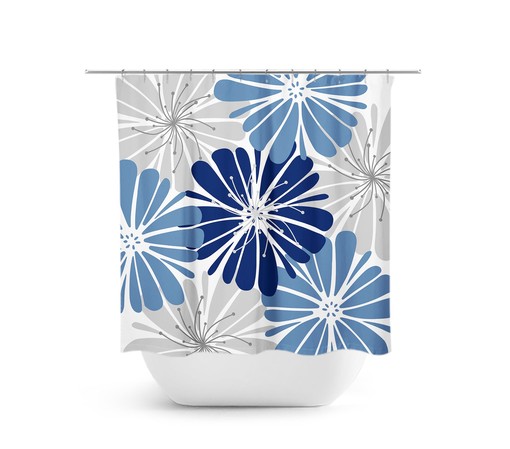 Chic Blue Gray Floral Shower Curtain | Fabric Bath Decor for Girls Blue Gray Bathroom