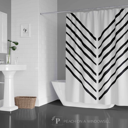 Chic Boho Chevron Shower Curtain - Modern Abstract Line Art for Bohemian Bathroom Decor
