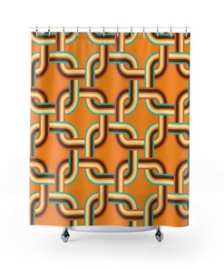 Chic Chain Link Geometric Mid Century Modern Shower Curtain with Retro Flair for a Chic Bathroom