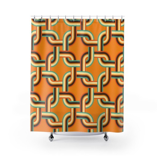 Chic Chain Link Geometric Mid Century Modern Shower Curtain with Retro Flair for a Chic Bathroom