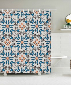 Chic Floral Bohemian Blue Mosaic Tile Shower Curtain for Home Bathroom