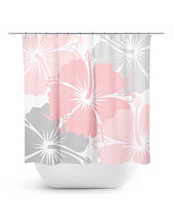 Chic Pink Gray Hibiscus Floral Shower Curtain | Artful Pink Bathroom Decor with Quotes