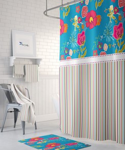 Chic Striped Floral Shower Curtain with Optional Towels and Mat for Relaxing Bathroom Decor